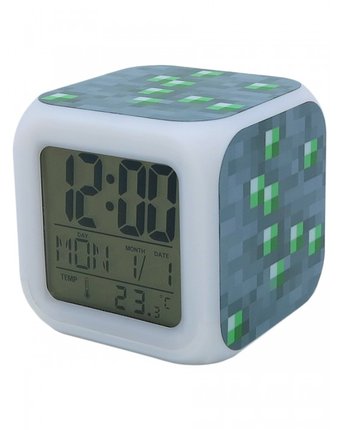 Часы Pixel Crew будильник Блок изумрудной руды пиксельные с подсветкой