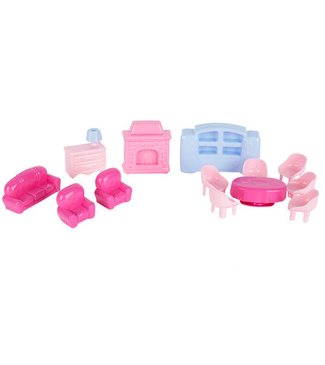 Набор мебели для кукол №4 (13 элементов) с розовыми стульями Полесье
