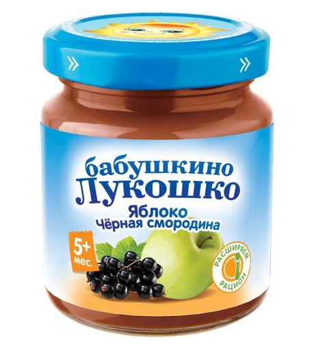 Пюре Бабушкино лукошко яблоко-черная смородина, 100 г, с 5 месяцев