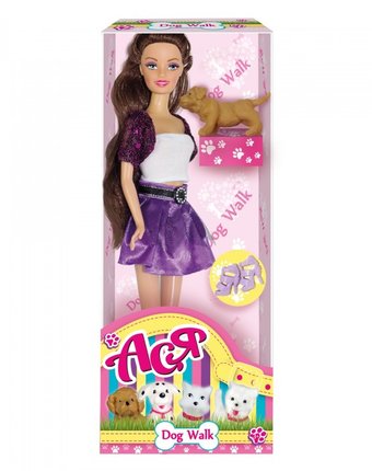 Миниатюра фотографии Toys lab кукла ася шатенка в фиолетовом прогулка с щенком