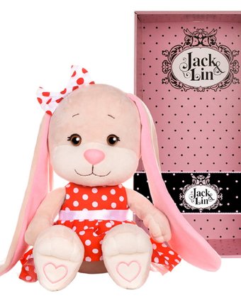 Миниатюра фотографии Мягкая игрушка jack&lin зайка в красном платье в белый горошек 25 см