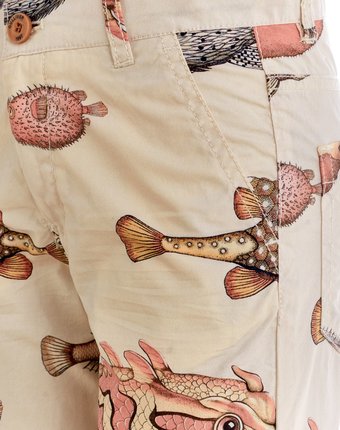 Миниатюра фотографии Бежевые брюки с орнаментом диковинные рыбы gulliver