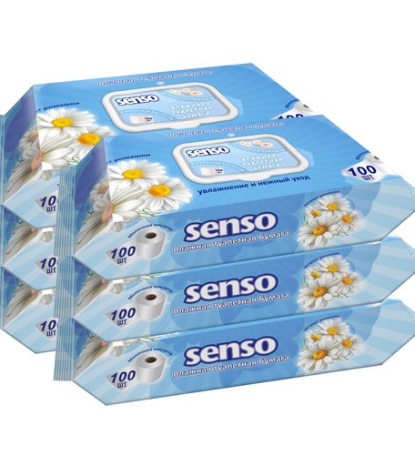 Туалетная бумага Senso Baby Влажная туалетная бумага SENSO с экстр. ромашки и молочной кислотой 600 шт.( 6 уп. по 100 шт.), 600 шт