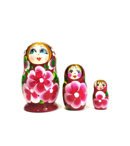 Матрешка Taowa Тройка бордовая с цветами