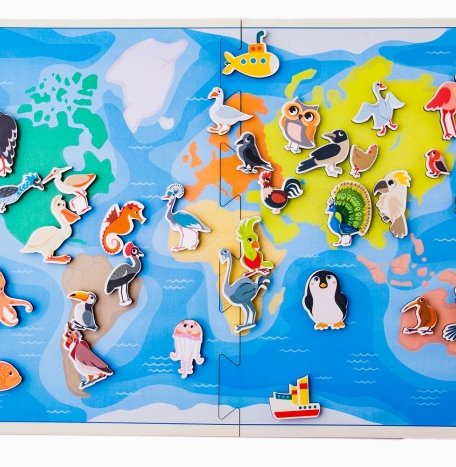 Деревянная игрушка Сибирские игрушки Карта мира Птицы и морские животные (на липучках)