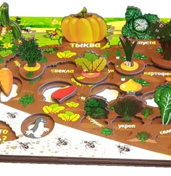 Миниатюра фотографии Деревянная игрушка нескучные игры доска 3d овощи на грядке