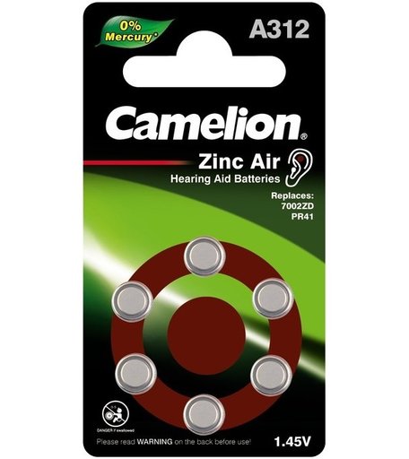 Camelion Батарейка для слуховых аппаратов Mercury Free ZA312 BL-6
