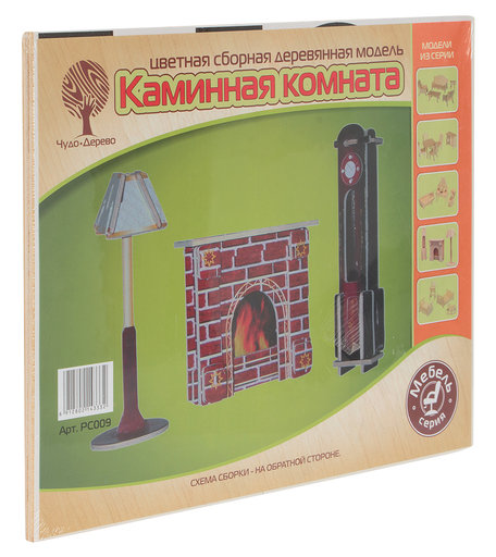 Деревянный конструктор Wooden Toys Часы лампа и камин