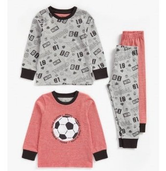 Миниатюра фотографии Пижамы "футбол", 2 шт., серый, красный