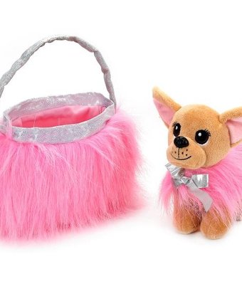 Миниатюра фотографии Мягкая игрушка мой питомец собака чихуахуа в розовой сумочке 19 см