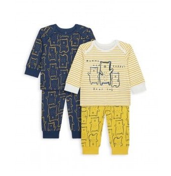 Пижамы "Семья медвежат", 2 шт., синий, желтый, белый