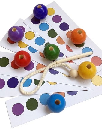 Миниатюра фотографии Деревянная игрушка эврилэнд монтессори шнуровка с карточками 7 цветов