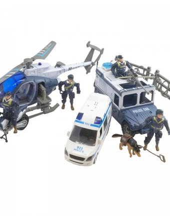 Миниатюра фотографии Hk industries  игровой набор полицейские, полицейские машины, грузовики, вертолет с функцией try me