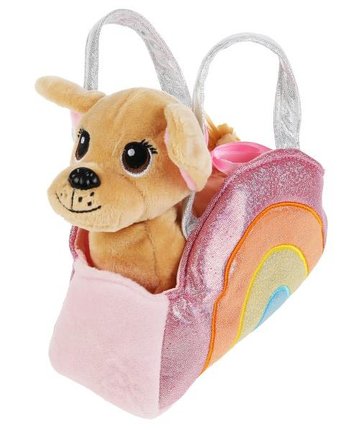 Миниатюра фотографии Мягкая игрушка мой питомец собачка в радужной сумочке 15 см