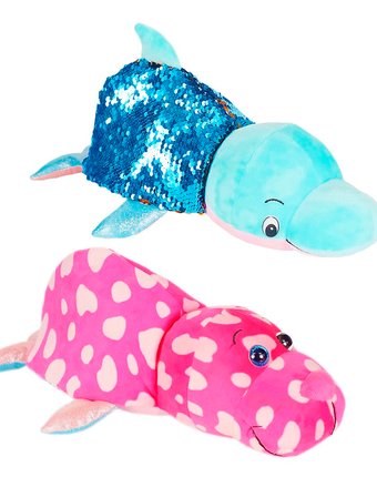 Миниатюра фотографии Игрушка-вывернушка 1toy блеск дельфин-морж 30 см цвет: голубой/розовый