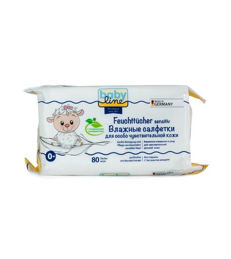 Салфетки Baby Line Влажные салфетки baby line для особо чувствительной кожи, без отдушек, с Экстрактом миндаля, 80 шт в уп., 80