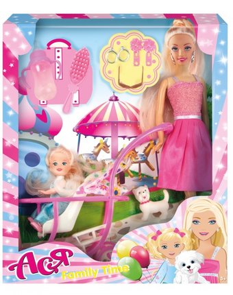 Миниатюра фотографии Toys lab кукла ася блондинка в розовом платье на прогулке с семьей