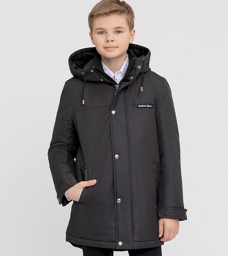 Пальто черное с капюшоном Button Blue