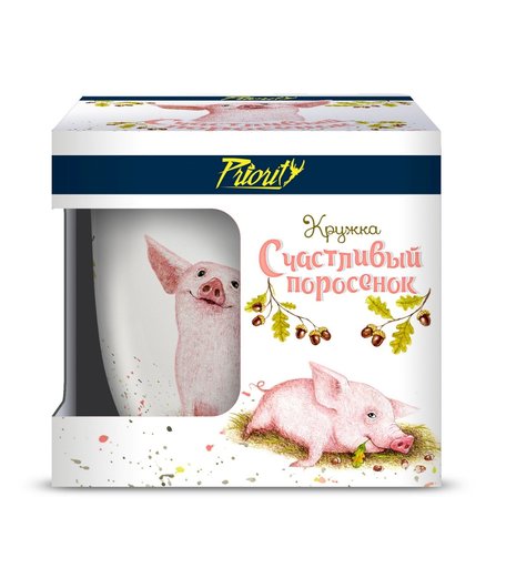 кружка Priority Наглая рыжая морда Счастливый поросенок, 380 мл