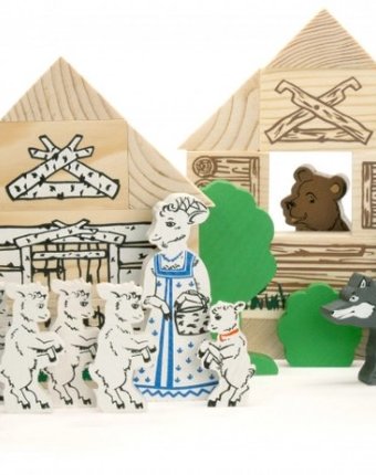 Миниатюра фотографии Деревянная игрушка томик конструктор сказки волк и семеро козлят