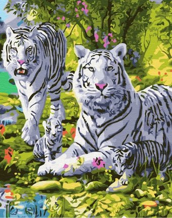 Molly Картина по номерам Семейство белых тигров 30х30 см