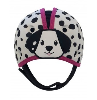 Мягкая шапка-шлем для защиты головы SafeheadBaby  "Далматин", белый с розовым