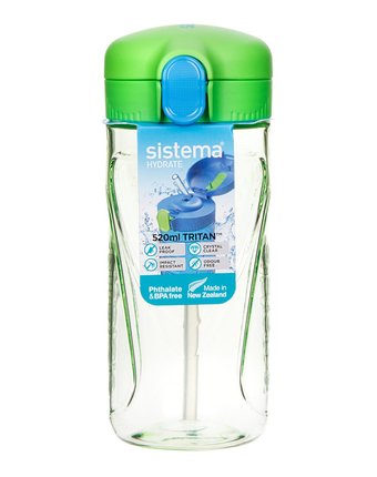 Миниатюра фотографии Sistema, бутылка для воды с трубочкой 520мл hydrate, зеленый