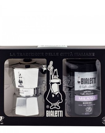 Миниатюра фотографии Bialetti набор гейзерная кофеварка moka express + кофе milano