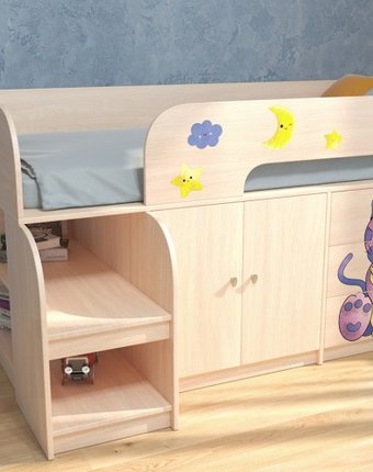Миниатюра фотографии Подростковая кровать рв-мебель чердак астра 9/1 котенок (дуб молочный)