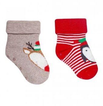 Носки детские "Пингвинчик и оленёнок", 2 пары, красный, белый, бежевый