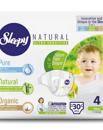 Миниатюра фотографии Подгузники sleepy natural organic baby diaper (7-14 кг) шт.