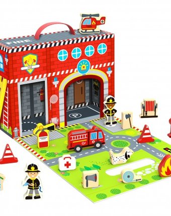Деревянная игрушка Tooky Toy Чемоданчик Пожарная станция