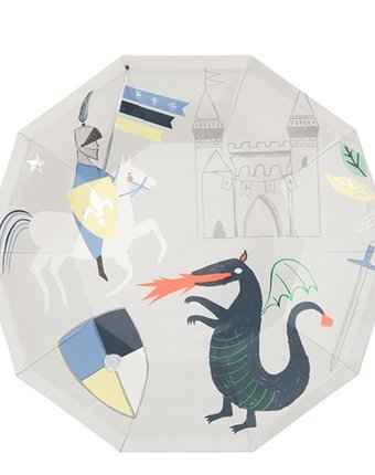 Миниатюра фотографии Merimeri тарелки большие рыцари и дракон 8 шт.