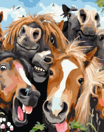 Paintboy Картина по номерам Веселые лошадки
