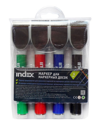 Миниатюра фотографии Набор маркеров index для доски в пенале с магнитом и губкой