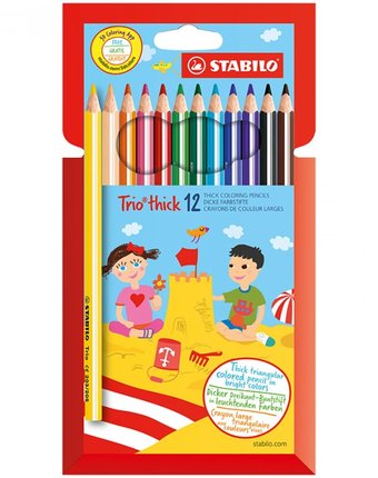 Миниатюра фотографии Stabilo карандаши цветные трехгранные утолщенные trio 12 цветов