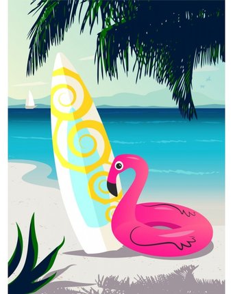 Миниатюра фотографии Рыжий кот картина по номерам фламинго на пляже 40х30 см
