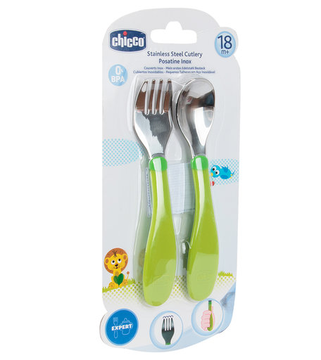 Набор Chicco для кормления столовых приборов нержавеющая сталь с 18 месяцев