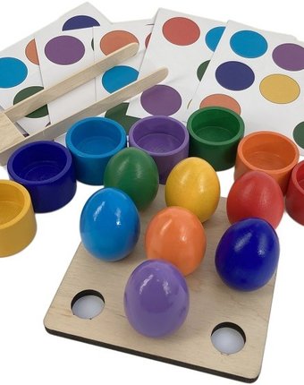Миниатюра фотографии Деревянная игрушка эврилэнд монтессори яички на подставках с карточками 7 цветов