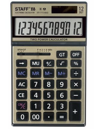 Миниатюра фотографии Staff калькулятор настольный stf-7712-gold 12 разрядов