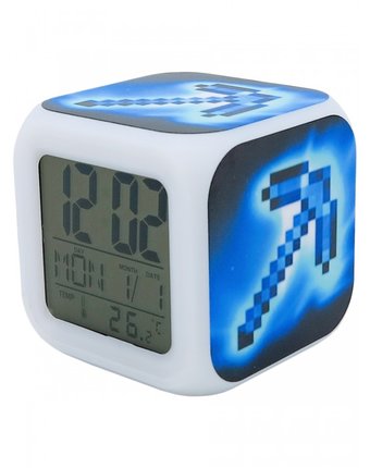 Часы Pixel Crew будильник Кирка пиксельные с подсветкой