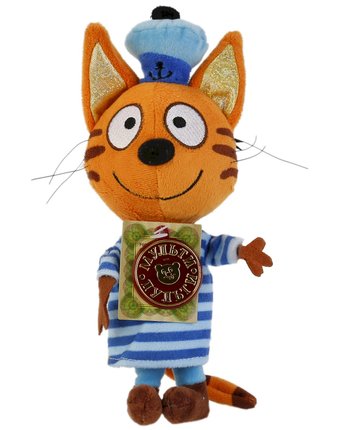 Миниатюра фотографии Мягкая интерактивная игрушка мульти-пульти три кота коржик 14 см цвет: оранжевый/синий