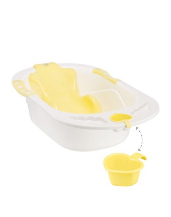 Миниатюра фотографии Ванночка с анатомической горкой happy baby bath comfort yellow, белый и желтый