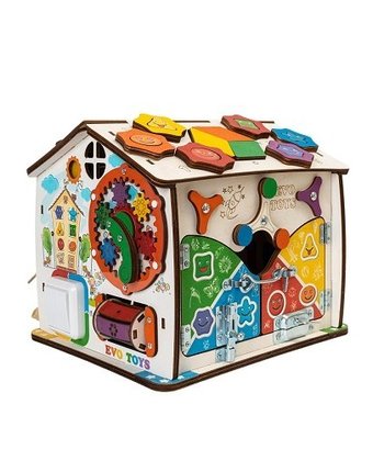 Миниатюра фотографии Деревянная игрушка evotoys развивающая дом, в котором живут смайлики 25х25 см