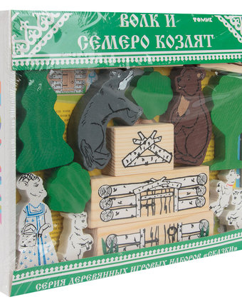 Миниатюра фотографии Деревянный конструктор томик волк и семеро козлят