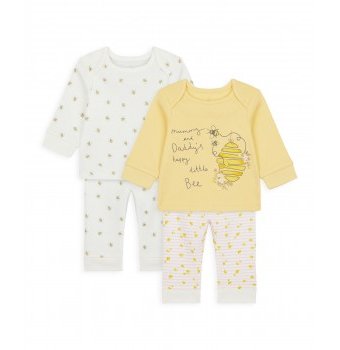 Миниатюра фотографии Пижамы "маленькие пчелки", 2 шт., белый, желтый