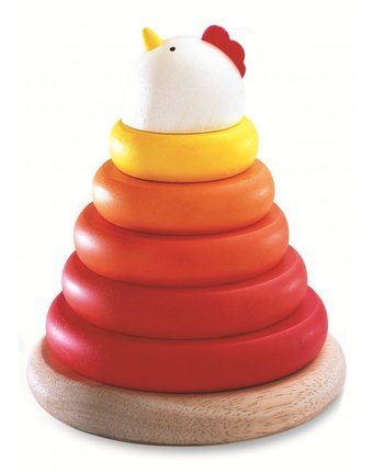 Миниатюра фотографии Деревянная игрушка djeco пирамидка курочка