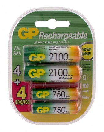 Миниатюра фотографии Gp аккумулятор rechargeable аа/aaa (lr03) 8 шт.