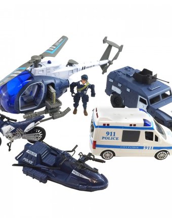 Миниатюра фотографии Hk industries  игровой набор полицейские, машина, грузовик, вертолет, лодка с функцией try me