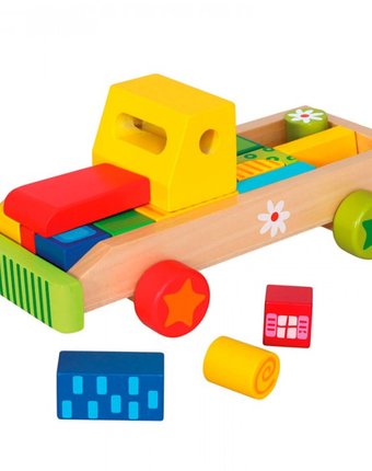 Миниатюра фотографии Деревянная игрушка mertens машина с кубиками